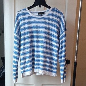 Joseph A Sky and Snow Striped Crew Neck Sweater
